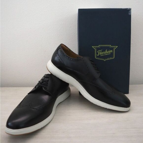 Florsheim 11768 Men's Sz 13W Black/White Dash Wing Tip Sneaker Sole Oxfords - Picture 1 of 13